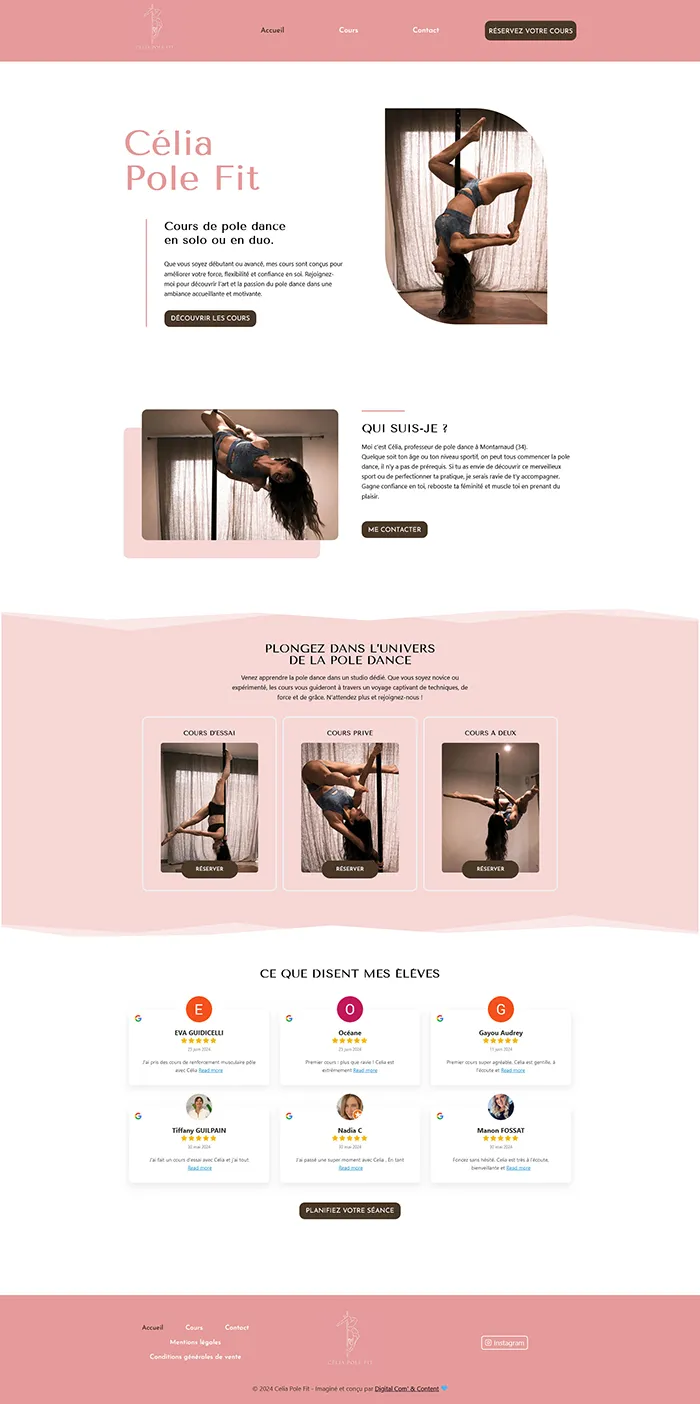 Page d'accueil du site vitrine Celia Pole Dance