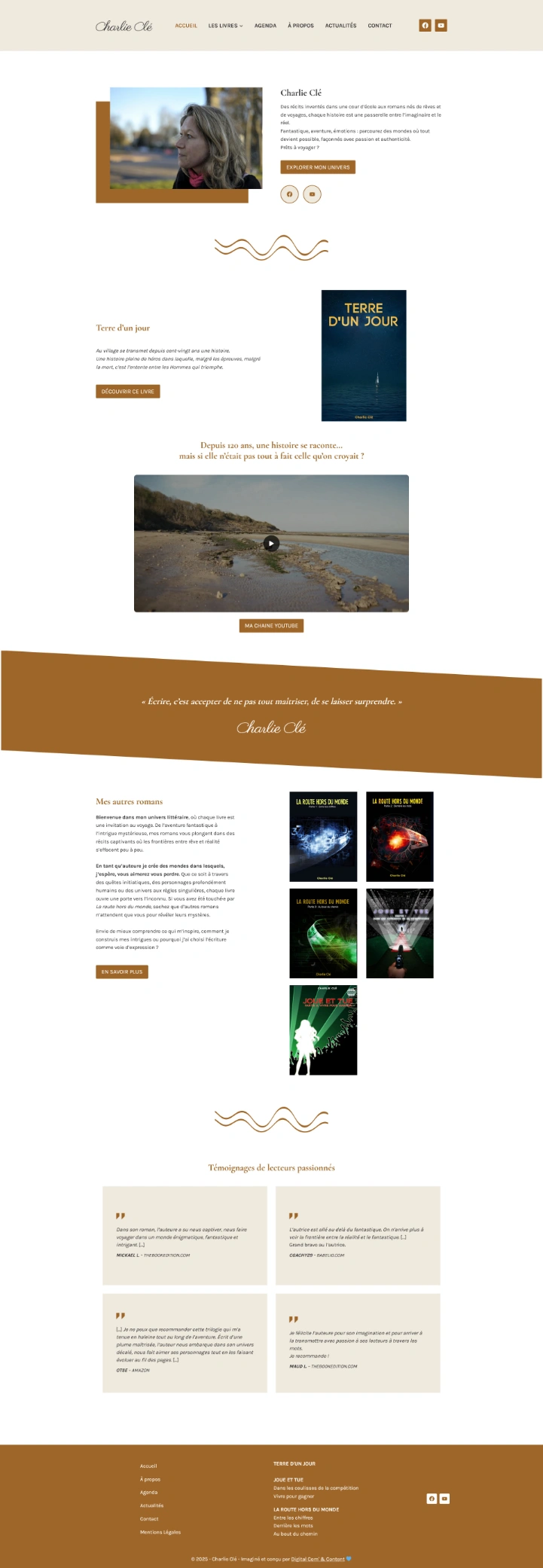 page accueil du site Charlie Clé - Auteure